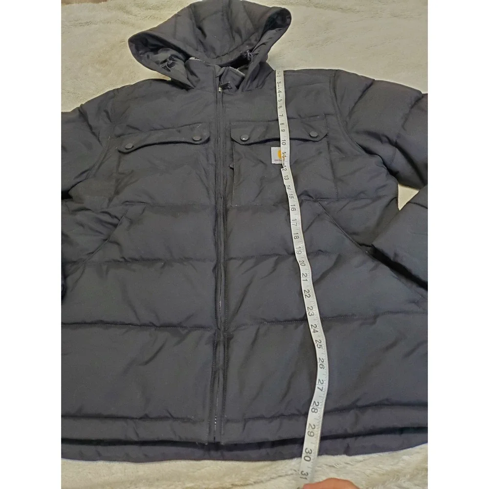 Carhartt Montana Black Puffer Loose Fit Hood Coat Jacket Medium Logo Winter